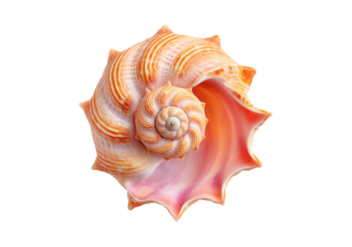 Stunning pink and orange seashell spiral isolated on black