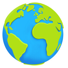 Cartoon planet Earth icon illustration isolated on transparent background. Earth day or environment conservation concept. Save green planet concept. 