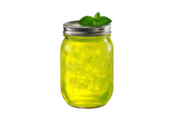 Refreshing green lime drink in mason jar with mint
