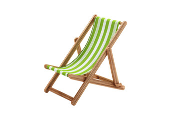 Relaxing green and white striped deck chair isolated on black