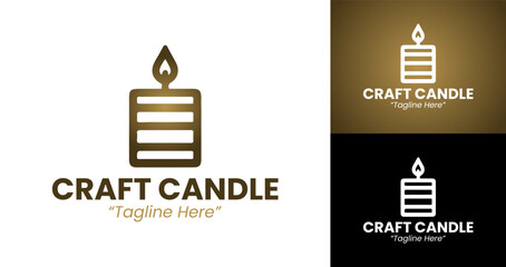 Minimalist Candle Logo in White and Gold for Premium Branding