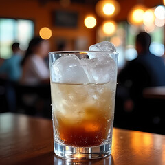 Glass of Ice in Soft Focus Bar Atmosphere

