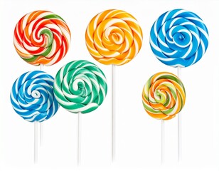 Set of spiral striped colorful lollipops isolated on white background