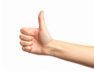 A real hand thumbs up gesture isolated on white background