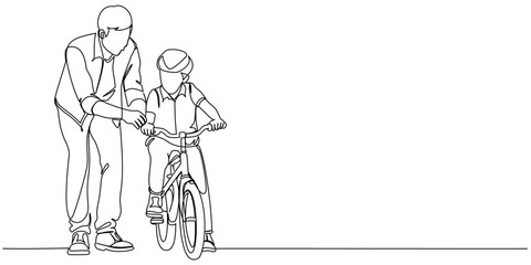 Fathers day line art style vector illustration, father and son line art illustration