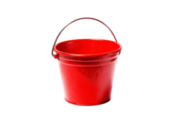 Red metal bucket with silver handle isolated on black background
