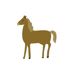 A simple, charming illustration of a brown horse standing. Ideal for children's books, educational materials, or farm animal themes