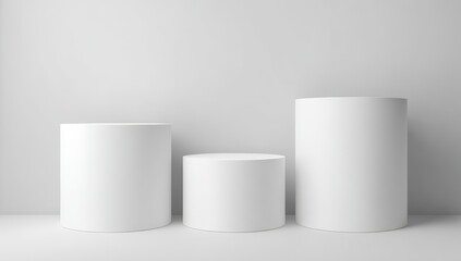 Three white cylinders on a plain white background