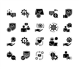 Enhanced customer support icon collection set. Containing assistance, helpdesk, service, satisfaction, resolution, feedback, response icon. Simple flat vector illustration.