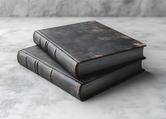 black leather book mockup with aged texture on gray surface

