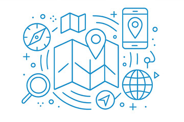 Futuristic Blueprint of Technology with Navigation Elements and Icons
