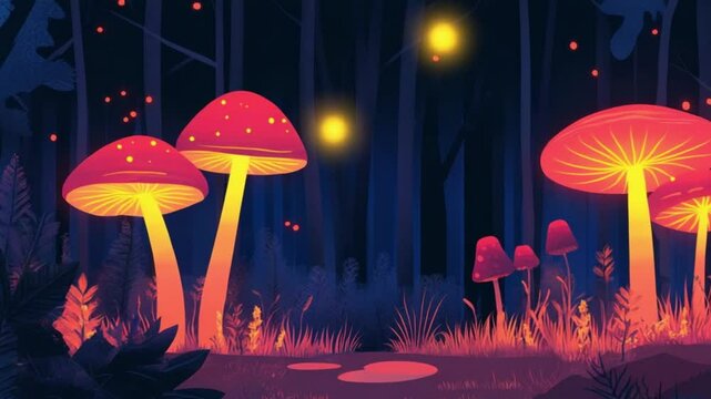 mushrooms in the forest at night