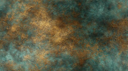 A textured background with a mottled pattern of teal green and bronze-brown colors, resembling aged metal with a patina or a weathered, abstract surface.