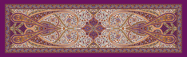 Royal Purple Ethnic Dupatta Design &ndash; Digital Paisley Print with Ornamental Borders