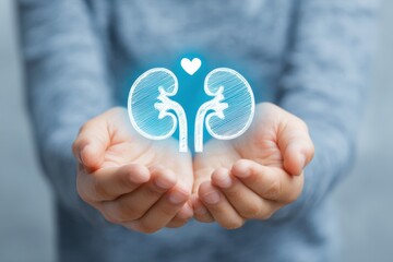 Symbol of Kidney Donation With Hands Holding Heart Icon in Supportive Gesture for Organ Donation Awareness