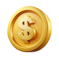 Golden Coin with Dollar Sign Symbol 3d icon in cartoon plastic style minimal isolated on transparent white background, clipping path