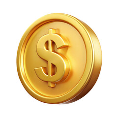 Golden Coin with Dollar Sign Symbol 3d icon in cartoon plastic style minimal isolated on transparent white background, clipping path
