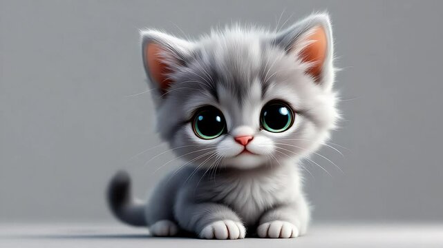 Adorable kitten big eyes cute gray kitty