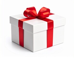Obraz premium Gift box with red bow isolated white background 