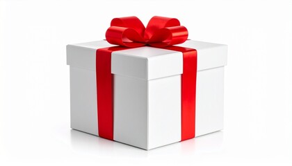 Fototapeta premium Gift box with red bow isolated white background 