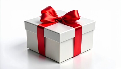 Fototapeta premium Gift box with red bow isolated white background 