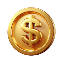 Obraz premium Golden Coin with Dollar Sign Symbol 3d icon in cartoon plastic style minimal isolated on transparent white background, clipping path
