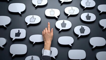 Hand selecting feedback on a wall of speech bubbles