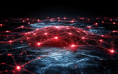 Obraz premium Abstract network, glowing red lines, dark background