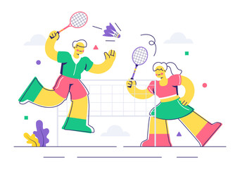 Vector Illustration of a Badminton Player Featuring a Shuttlecock and Racket on the Court, Competing in the Sport as a Leisure Activity Background