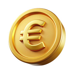 Obraz premium Golden Coin with Euro Sign Symbol 3d icon in cartoon plastic style minimal isolated on transparent white background, clipping path