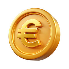 Obraz premium Golden Coin with Euro Sign Symbol 3d icon in cartoon plastic style minimal isolated on transparent white background, clipping path