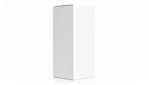 Blank white tall cardboard box isolated on white background