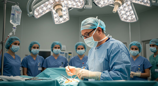 Surgeon Performing Operation with Medical Team