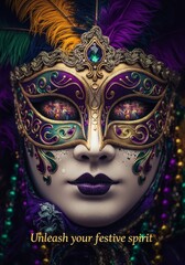 Masquerade Mystery: A New Orleans Celebration - A stunning, ornate masquerade mask reflects the vibrant energy of a New Orleans parade. Symbolizing mystery, celebration, artistry, elegance