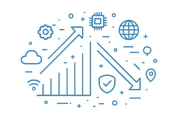 Futuristic Tech Elements with Graphs and Symbols in Blue Design