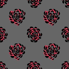 abstract seamless pattern, black and pink elements on gray background