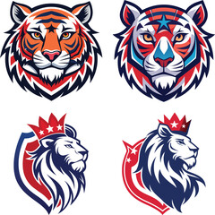 Tiger illustration usa flag color t-shirt pint design on a white background
