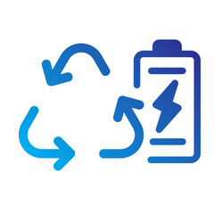 Battery with recycling arrows, representing battery reuse and energy sustainability.