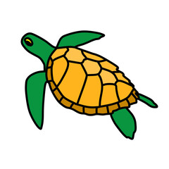 A flat design cartoon illustration of a sea turtle or Chelonioidea that lives mostly in the sea.
