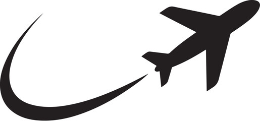 Airplane Fly Icon – Plane Flying with Line Trail Vector Illustration