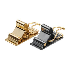 Gold and Black Metal Binder Clips &ndash; Isolated on Transparent Background

