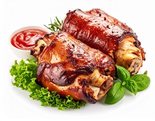 Grilled pork knuckle isolated on white background