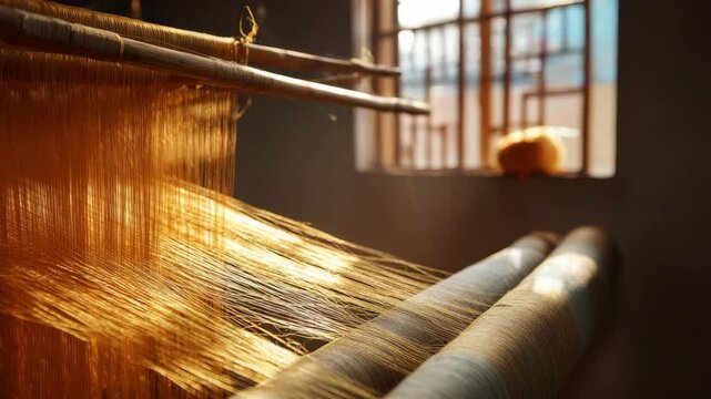 Silk thread on an indoor loom