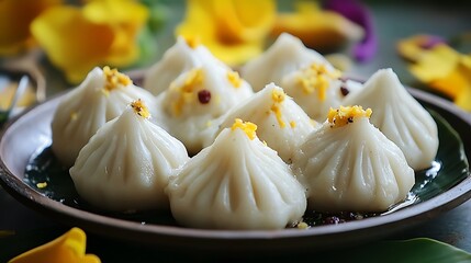 Traditional Steamed Modak with Coconut and Jaggery Filling, Indian Sweet