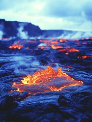 Molten rock flowing over landscape