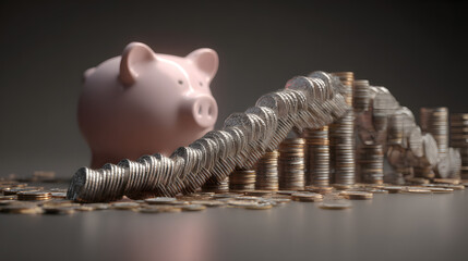 Financial Crisis Piggy Bank and Falling Coins Representing Economic Instability