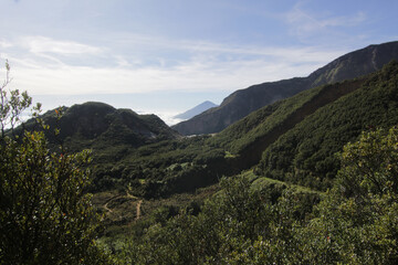 scenery volcano papandayan mountain with summer blue sky at Garut West Java Indonesia 