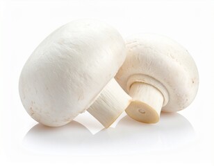 Whole white button mushroom with stem isolated on white background