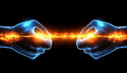 Two hands connecting with energy