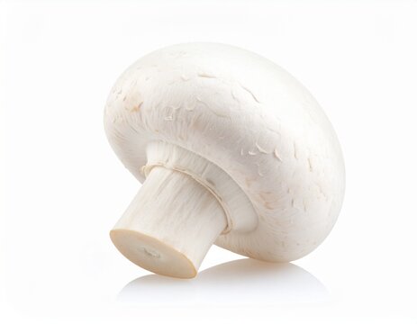 Whole white button mushroom with stem isolated on white background